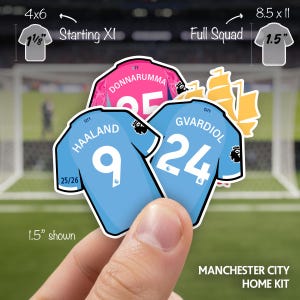Manchester City 25/26 - Home Jersey - Starting XI & Full Squad Logo Sticker Sheet - 2 sizes