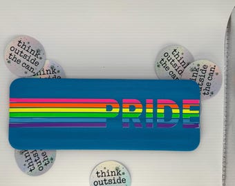 Pride Can Cooler | Rainbow LGBTQ Drink Sleeve | Handmade Slap Wrap Accessory