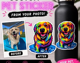 Custom Neon Pet Sticker | Die Cut Vinyl Picture of Dog or Cat