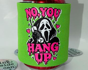 Funny Ghost Face Can Cooler | No You Hang Up SlapChillz | Spooky Horror Drink Sleeve | 90s Slasher Inspired Slap Wrap Beverage Insulator