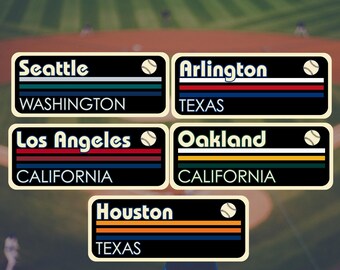 AL West Baseball Retro City Stickers | MLB | Seattle, Texas, Houston, LA, Oakland