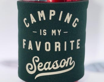 Camping Can Cooler | Campfire Season Slap Wrap Around Can | Outdoors Drink Sleeve