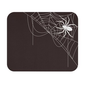 White Spider on Web Mouse Pad | Halloween Spider Web Desk Mat, Chocolate Brown