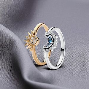 PANDORA Sun and Moon リング セット 太陽 月 Pandora Sun And Moon Rings Sun And Moon Ring Set, Sparkling