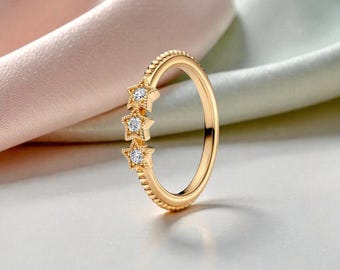 Anillo de estrellas chapado en oro de 14 quilates para mujer, joya elegante, regalo para ella
