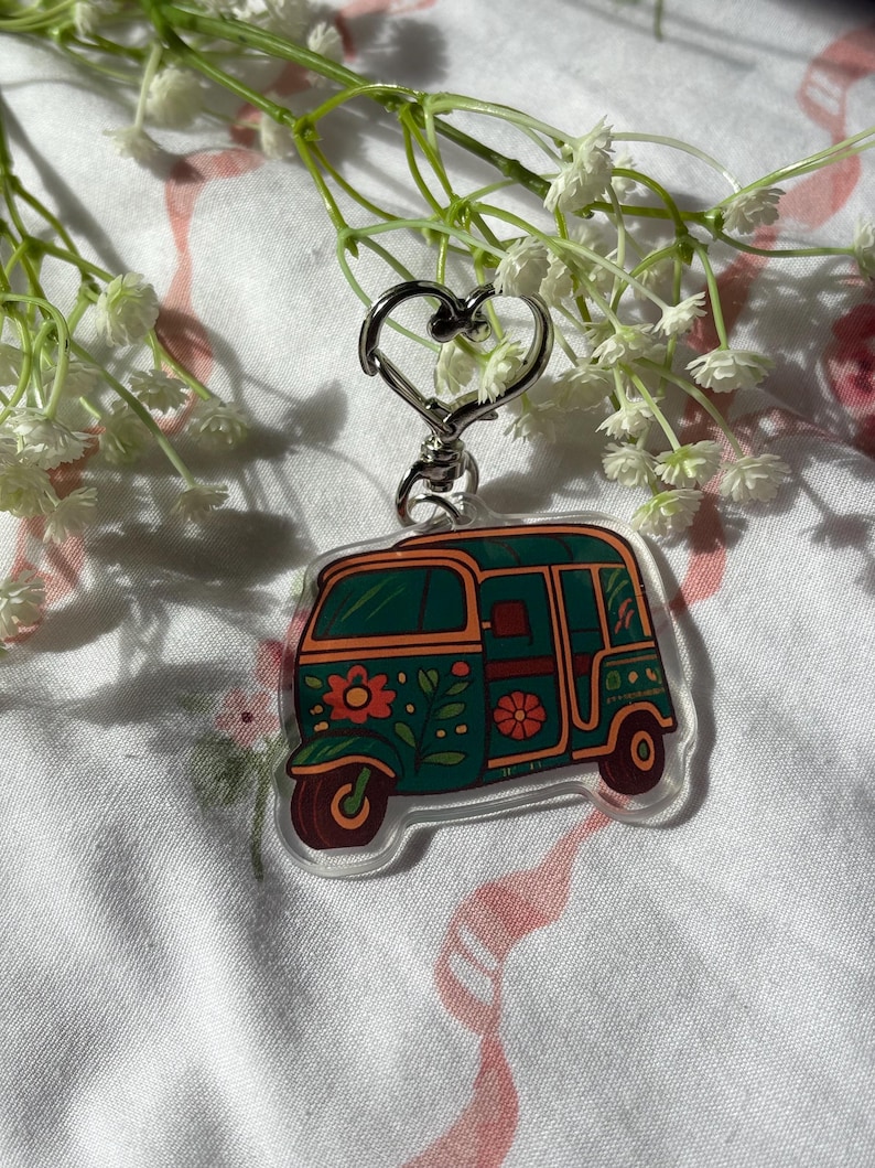 Retro Rickshaw Keychain: Colorful Acrylic Desi Bag Charm - Etsy