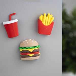 Fast Food Magnet Set | Meal consisting of burger, fries & drink