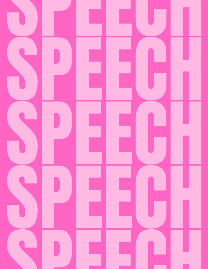 Speech Therapy Poster - SPEECH SPEECH SPEECH Pink Background Colored ...