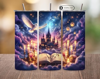Envoltorio para vaso de Wizard World PNG, diseño de sublimación delgado de 20 oz, envoltorio para vaso de fantasía de Magic School, descarga digital para amantes de los magos