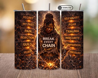 Black Woman Tumbler Wrap PNG | Mental Health Affirmation Sublimation Design | 20oz Skinny Black Girl Healing Motivation | Digital Download