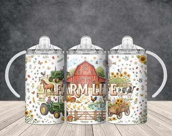 Farm Life Country Animals Farmhouse 12oz Kids Sippy Cup Sublimation Design Tumbler PNG Wrap Template Instant Download