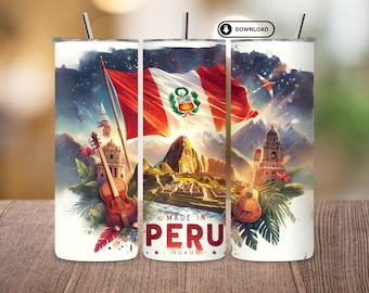 Peru Tumbler Design PNG, Machu Picchu Llama 20oz Skinny Tumbler Wrap, Cultural Travel Sublimation PNG, Digital Download Template