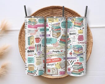 Cute Bookish Tumbler Wrap Book Lover Quotes 20oz Skinny Sublimation Design Reading Wrap Pastel Cozy Book PNG Seamless Instant Download