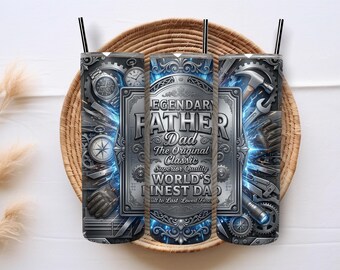 World Best Legendary Father Tumbler Wrap PNG, Blue 20oz Skinny Sublimation Design