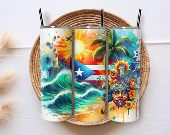 Tumbler Wrap con ragazza portoricana, vacanza al mare PNG (download digitale)