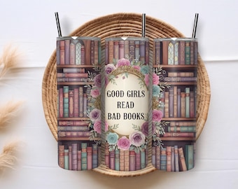 Envoltorio para vaso "Chicas buenas leen libros malos": Humor literario PNG (Descarga digital)
