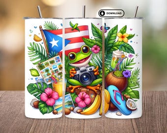 Typical Puerto Rican Food 20oz Skinny Tumbler Wrap PNG, Boricua Coquito and Cakes Sublimation Design, Puerto Rico Pride Digital Download