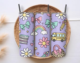 Teacher School Tumbler Wrap Coquette PNG Seamless Sublimation 20oz Skinny Tumbler Design Instant Digital Download