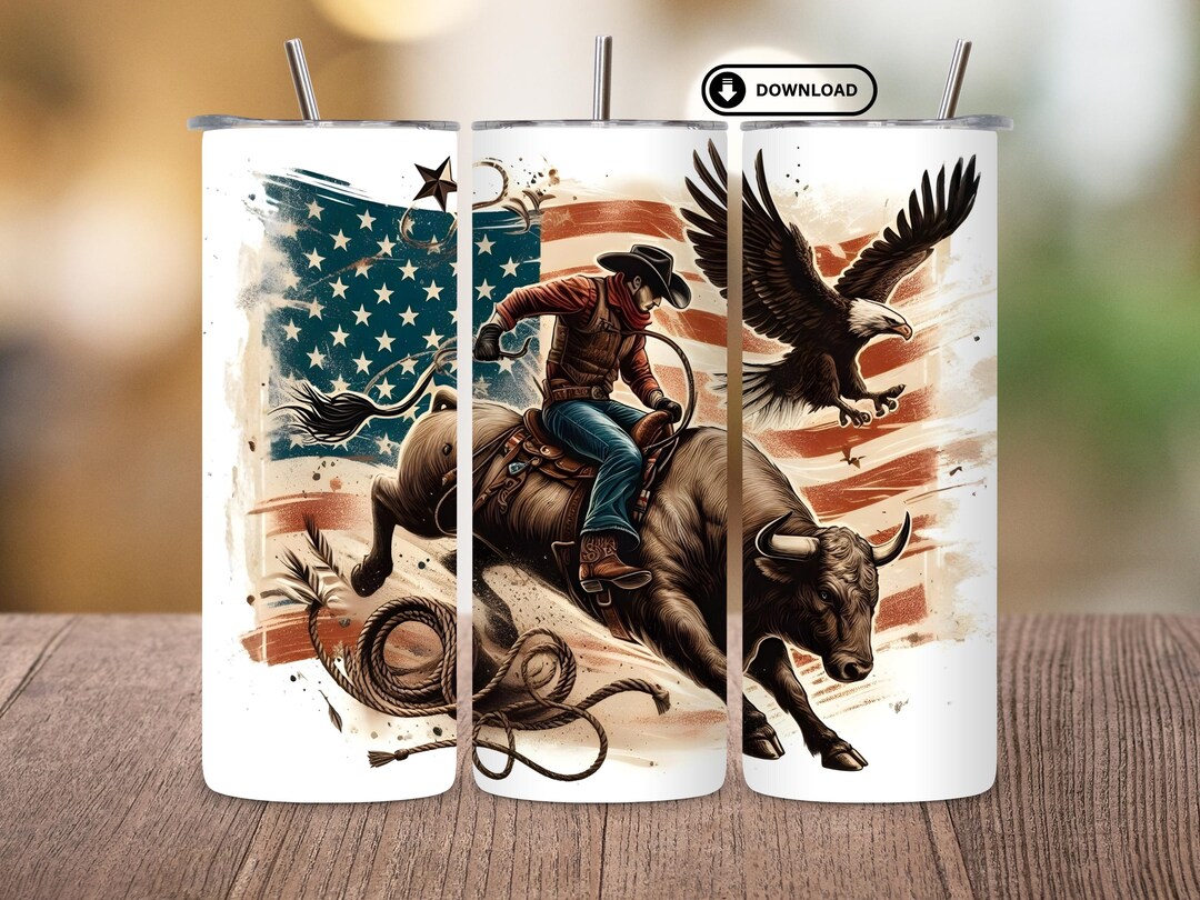 Western Cowboy Tumbler Wrap PNG, Bull Rider 20oz Skinny Sublimation ...