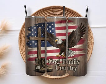 Envoltura para vaso God Family Country PNG, diseño de sublimación de 20 oz, diseño de bandera militar de EE. UU., descarga digital