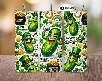 Funny Pickle Tumbler Wrap PNG 20oz Skinny | Just a Girl Who Loves Pickles | Lucky Dill St Patrick Sublimation Design, Digital Download