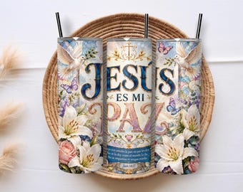 Jesus Es Mi Paz 20oz Skinny Tumbler Wrap PNG, Christian Sublimation Design, Spanish Bible Verse, Faith Tumbler Digital Download