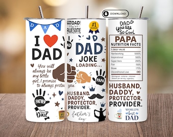 Diseño PNG para envolver un vaso con collage para papá / Diseño para sublimación del Día del Padre / Vaso delgado de 20 oz / Regalo para él / Descarga digital