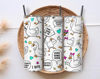 Funny Goose 20oz Skinny Tumbler Wrap PNG Seamless Sublimation Design Digital Download