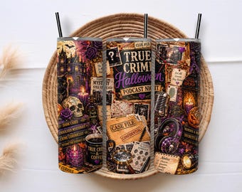 True Crime Halloween 20oz Skinny Tumbler-Folie (PNG), Murder Mystery Podcast-Sublimation, Digitaler Download für Gothic Crime-Fans