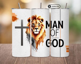 Envoltura para vaso delgado de 20 oz "Hombre de Dios" (PNG) / Diseño cristiano de sublimación para hombres / Regalo religioso de agradecimiento al pastor / Descarga digital