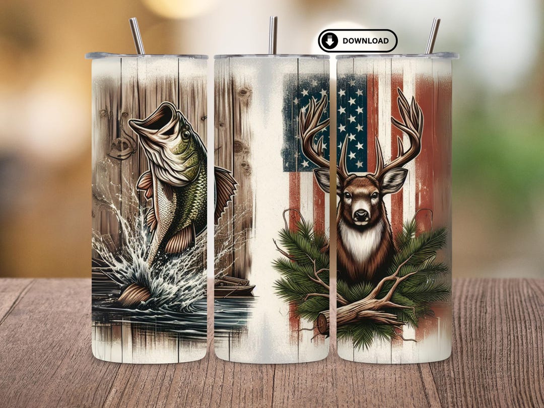 American Flag Fishing Tumbler Wrap PNG 20oz Skinny | Patriotic Bass ...