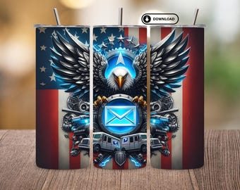 Postal Worker Tumbler Wrap PNG, American Flag Mailman Sublimation Design, Digital Download