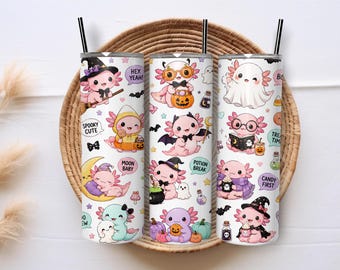 Halloween Axolotl 20oz Tumbler Wrap PNG | Cute Kawaii Spooky Sublimation Design | Digital Download