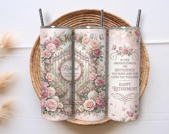 Retirement Tumbler Wrap PNG, Floral Retirement Gift Sublimation Design, 20oz Skinny Tumbler Digital Download