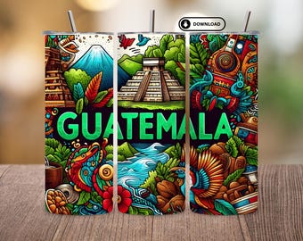 Guatemala Tumbler Design PNG | 20oz Skinny Tumbler Wrap | Cultural Flag Sublimation PNG |Guatemalan Pride Digital Download for Travel Lovers