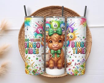 Highland Cow Bingo Tumbler Wrap: 20oz Skinny Sublimation Design (PNG Digital Download)
