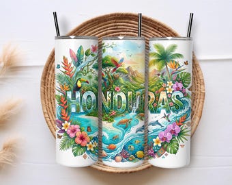 Honduras Pride 20oz Skinny Tumbler Wrap PNG, Honduran Flag Sublimation Design, Cultural Heritage Digital Download, Patriotic Gift