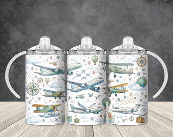 Airplane Travel Toddler 12oz Kids Sippy Cup Tumbler Sublimation Design PNG Cup Download