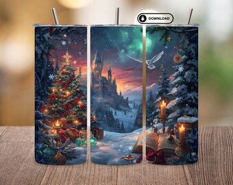 Wizard World Tumbler Wrap PNG, 20oz Skinny Tumbler Sublimation Design, Magic Wizard School Holiday Wrap, Digital download
