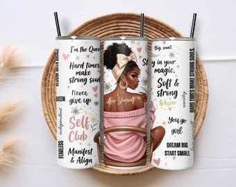 Black Woman Affirmations Boho 20oz Skinny Tumbler Wrap, Sublimation Design, Digital Download, Black History Month