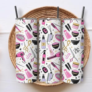 Envoltura para vaso delgado de 20 oz con herramientas de estilista, diseño de sublimación PNG con patrón de salón, descarga digital para regalos DIY, regalos para peluqueros