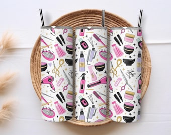 Envoltura para vaso delgado de 20 oz con herramientas de estilista, diseño de sublimación PNG con patrón de salón, descarga digital para regalos DIY, regalos para peluqueros