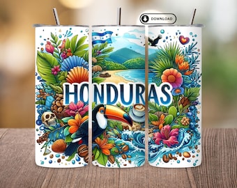 Diseño PNG para vaso delgado de 20 oz con la bandera de Honduras, estampado por sublimación, herencia cultural, regalo patriótico