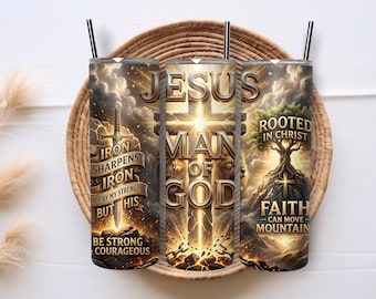 Christlicher Mann Gottes Becher PNG 20 Unzen Skinny, Schwarz Gold Glaube Jesus Lion Design, Bibel Vers Papa Geschenk, digitaler Download