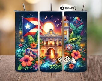 Puerto Rico Flag Tumbler Wrap | Soy Boricua Pride PNG | 20oz Skinny Sublimation Design | Puerto Rican Tumbler Digital Download