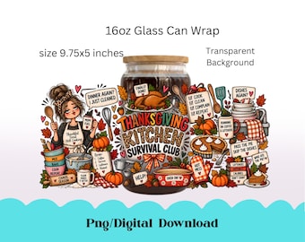 Thanksgiving-Küche: 16-oz-Glasdosen-Folie (PNG), Lustiger Mama-Kochclub (Sublimation), Truthahn-Dinner (Libbey-Digital-Download)