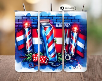 Dominican Republic Barbero Tumbler Wrap PNG, RD Flag 20oz Skinny Tumbler Sublimation Design, Dominican Soy Barbershop Digital Download