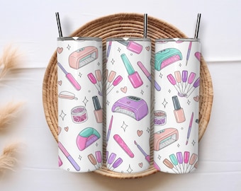 Nail Tech Tumbler Wrap 20oz Skinny PNG Pastel Nail Art Manicure Tools UV Lamp Nail Polish Salon Wrap Beauty Tech Sublimation Download