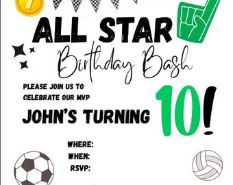 Customizable All Star Sports Birthday Bash Invitation