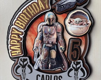 Mandalorian grogu cake topper, personalize birthday party supplies